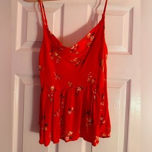 Pinkish-Red flower top. Super cute for summer.